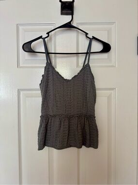 Eyelet Peplum Camisole Top - Grey/Green